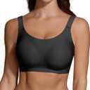 Jelly Wireless Push Up Bra for Women, Seamless Deep V Mesh Bralette, Comfortable Supportive T Shirt Bra No Wire (Black, L)