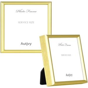 Autjvy 3x3 Picture Frame Set of 2, Gold Modern Simple Thin Aluminum Metal Square Photo Frame with HD Glass, Display for Tabletop and Wall, 2 Pack
