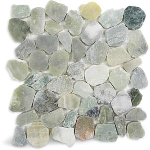 Green Sliced Stone Pebble Mosaic Tile, 12" x 12" Stone Pebble Backplash for Bathroom Kitchen Shower Floors and Wall Decor and Outdoor Areas, Pack of 5
