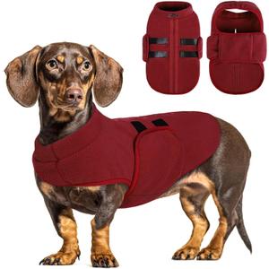Queenmore Large Dog Sweater, Soft Fleece Vest Pullover Dog Jacket with Leash Hole, Warm Winter Dogs Clothes Cold Weather Doggy Dachshund Sweaters for Large Dogs Cats Boy or Girl (Burgundy, L)