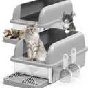 2 Pack XL Stainless Steel Litter Box Enclosure with Lid, Stainless Steel Cat Litter Pan for Big Cats, Large Metal Litter Box with Anti-Leakage High Wall, Non-Sticky Easy Cleaning Cat Litter Tray