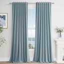 Guken Blue Linen Blackout Curtains 90 Inch Length 2 Panels Set for Living Room Bedroom Back Tab Thermal Insulated 100% Black Out Linen Drapes Room Darkening Window Curtains 90 Inches Long Dusty Blue