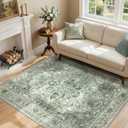 RELEANY Area Rugs 4'x6' Washable Non-Slip, Floral Vintage Distress Print Pattern Medallion Carpet for Living Room Bedroom Dining Room, Dark Green Gray