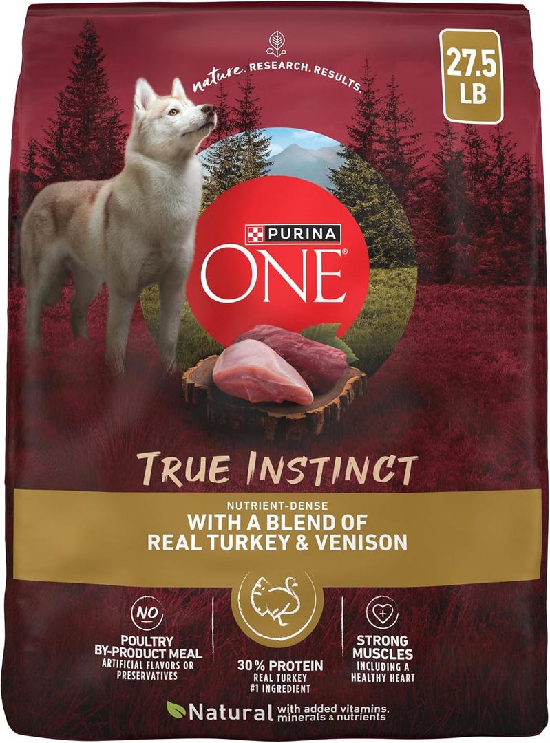 Purina ONE True Instinct Dry Dog Food, Real Turkey & Venison, 27.5 lb Bag (EXP 10/23/26)