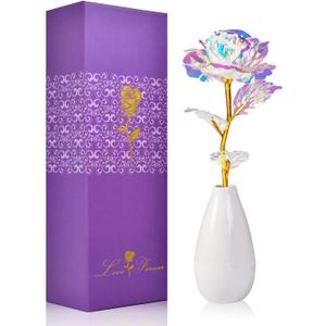 Tmacker Christmas Mom Gifts for Mom Grandma Women Wife Girlfriend Sister, Grandma Gifts on Birthday Anniversary Valentines Mother's Day Wedding, Artificial Rose Flowers w/Vase for Her (Colorful)