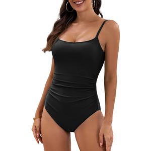 Eomenie Women's One Piece Swimsuits Tummy Control Ruched Bathing Suit 1 Piece Swimwear (Black, L)