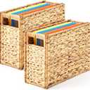 2 Pack Water Hyacinth Hanging File Box 14.5 x 6 x 10.8 Inch Decorative File Basket Woven Document Organizer with Handle Collapsible Letter Size Filing for Office Home Storage Decor