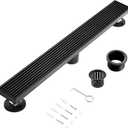 24 Inch Linear Shower Drain, Matte Black Shower Drain, Removable Grate, 304 Stainless Steel, Easy to Install and Clean for Bathrooms (Drain Base Not Included), LSD-15B-24B