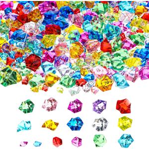 Syhood 570 Pcs 5 Sizes Multicolor Fake Crushed Ice Rocks Plastic Gemstones Acrylic Crystal Gems Diamonds Pirate Treasure for Crafting Halloween Vase Fillers Sensory Bin Fillers Centerpieces Decoration