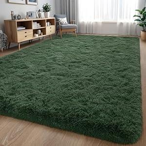 Nuttumico Large Fluffy Area Rugs for Living Room Bedroom, 6x9 Dark Green Ultra Soft Plush Fuzzy Rug, Anti-Skid Indoor Carpet Nursery Rugs for Kids Room Home Decor, High Pile, Non-Shedding  