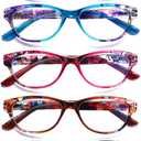 SIGVAN Ladies Cat Eye Reading Glasses 5 Pairs Blue Light Blocking Spring Hinge Fashion Pattern Print Readers for Women (Colorful, 2.00, Multiplier_x)