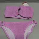 Women Bandeau Bikini Set Off Shoulder Ring Strapless Crinkle Fabric Swimsuits Pink, S