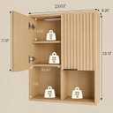 HAIOOU Fluted Bathroom Wall Cabinet with Motion Sensor Light, Curved Profile Wooden Medicine Cabinet Wall Mounted Cupboard, Wave Like Over Toilet Storage Cabinet with Buffering Hinges - Natural, 23.62 x 8.27 x 29.13 inches
