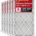 Filtrete 17.5x29.5x1 AC Furnace Air Filter, MERV 11, MPR 1000, Micro Allergen Defense, 3-Month Pleated 1-Inch Electrostatic Air Cleaning Filter, 6 Pack (Actual Size 17.19x29.19x0.81 in)