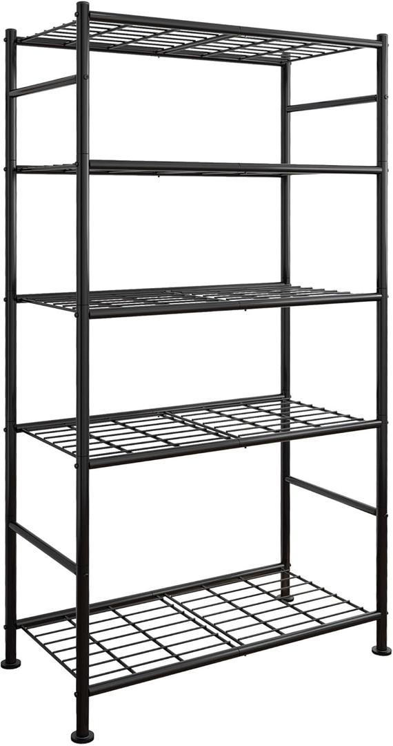 Storage Shelves - 5 Tier Shelf Organizer, Heavy Duty Garage Shelving Unit with Leveling Feet, Stable Metal Shelves Organizer for Pantry, Kitchen and Closet, 33.0" W x 12.6" D x 72.0" H, Black (33.0W12.6D72.0H(5T))