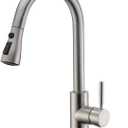 WEWE Single Handle High Arc Brushed Nickel Pull Out Kitchen Faucet,Single Level Stainless Steel Kitchen Sink Faucets with Pull Down Sprayer,Suitable for Laundry Rv Bar