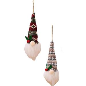 Christmas Gnome Plush Decoration, 13.7 inch Lighted Swedish Tomte, Holiday Indoor Tabletop Ornament (White & Brown)