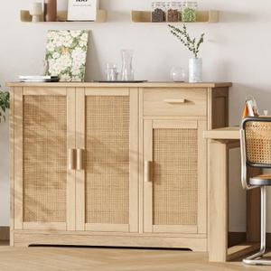 Irontar Rattan Sideboard Cabinet with Storage, Sideboard Buffet Cabinet with Doors, Kitchen Storage Cabinet with Drawer, Coffee Bar, Accent Console Table for Living Room, Hallway, Natural CWG010M