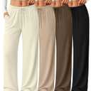 Velvelhall 4 Pack Women's Lounge Pants Comfy Wide Leg Yoga Pant Drawstring Loose Baggy Sweatpants Open Bottom with Pockets(Black, Brown, Khaki, Cream,Small)