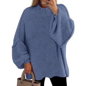 PRETTYGARDEN Women's 2025 Fall Oversized Sweaters Chunky Knit Mock Neck Long Sleeve Casual Trendy Pullover Winter Clothes (Blue, Small)