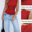 MIYIEONZ Women's Ribbed Tank Tops Trendy Casual Crew Neck Summer Club Cap Sleeve Slim Fitted Knit Basic Tee Shirts Blouse (Red, XL)