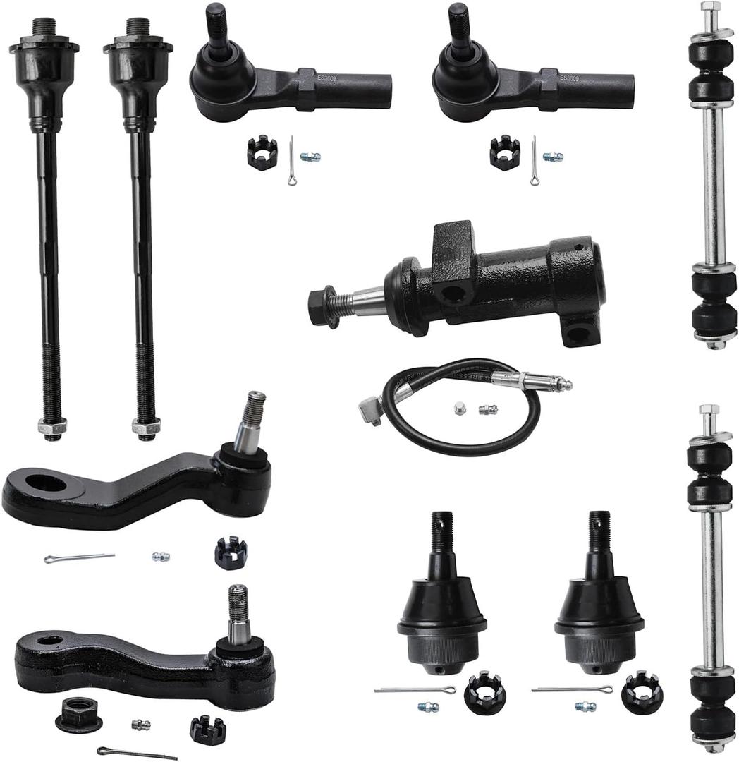 Detroit Axle - Front End 11pc Suspension Kit for Chevy Silverado Sierra Avalanche Suburban GMC Yukon XL 2500 3500 HD Hummer H2, Ball Joints Tie Rods Sway Bars Pitman Idler Arm Bracket Pivot Replacement