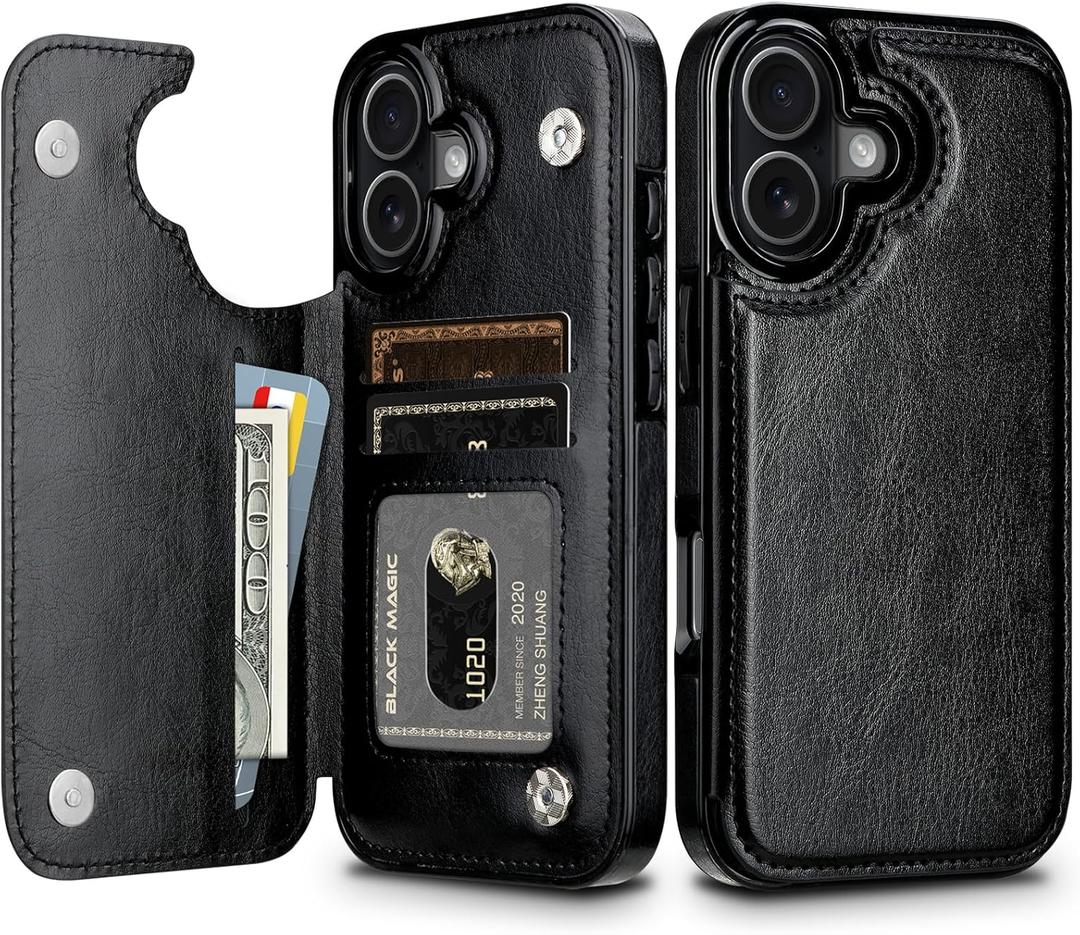 HianDier for iPhone 17 Case Wallet with Card Holder PU Leather for iPhone 17 Phone Case with Double Magnetic Closure Women Men Shockproof Protective Flip Cover (Black)