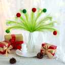 9 PCS 17 Inch Christmas Tree Topper, Lime Green Curly Tree Picks and Sprays, Tree Topper Picks with Red Green White Furry Material Balls for Christmas Home Vase Filler Wreath Craft Garland Decoration