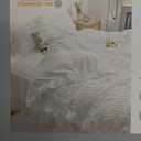 JOLLYVOGUE White Comforters Queen Size, 3 Pieces Ruffle Seersucker Queen Comforter Set for All Season, Lightweight Soft Shabby Chic Bedding Sets for Women（1 Comforter, 2 Pillowshams）