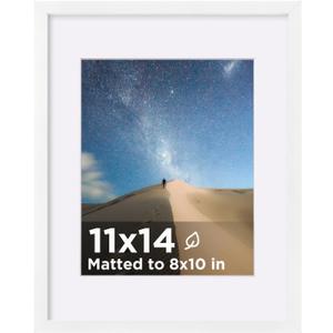 KINLINK 11x14 Picture Frame White, Wooden 14x11 Photo Frames with Plexiglass for 8x10 Picture with Mat or 11x14 Without Mat, 11 x 14 Frame for Art Collage Gallery Wall and Tabletop Display