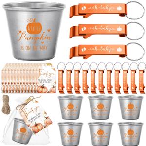 Vesici 25 Sets Baby Shower Favors 1.5 oz Stainless Steel Shot Glasses Cute Bottle Opener Keychains Thank You Tags Bags Thanksgiving/Fall/Gender Reveal Party Return Gift Guest (Orange)