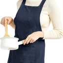 ELEZAY Aprons for Women with Pockets Plus Size Comfort Cross Back No Tie Cotton Linen Apron Pinafore (Blue, L)