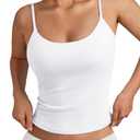Trendy Queen Womens Spaghetti Strap Tank Top Summer Double Lined Workout Camisole Going Out Cute Tops Y2k Teen Girl Basic White Size 2XS