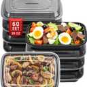 60 Sets 28oz Meal Prep Container - Reusable Plastic Food Storage Containers with Lids, Fits Microwave, Freezer and Dishwasher Safe (1 Compartment-28oz)