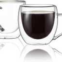 CNGLASS Double Wall Glass Coffee Mugs with Handle,10oz Clear Insulated Glass Espresso Cups for Hot and Cold Beverages, Latte, Cappuccino, Set of 2