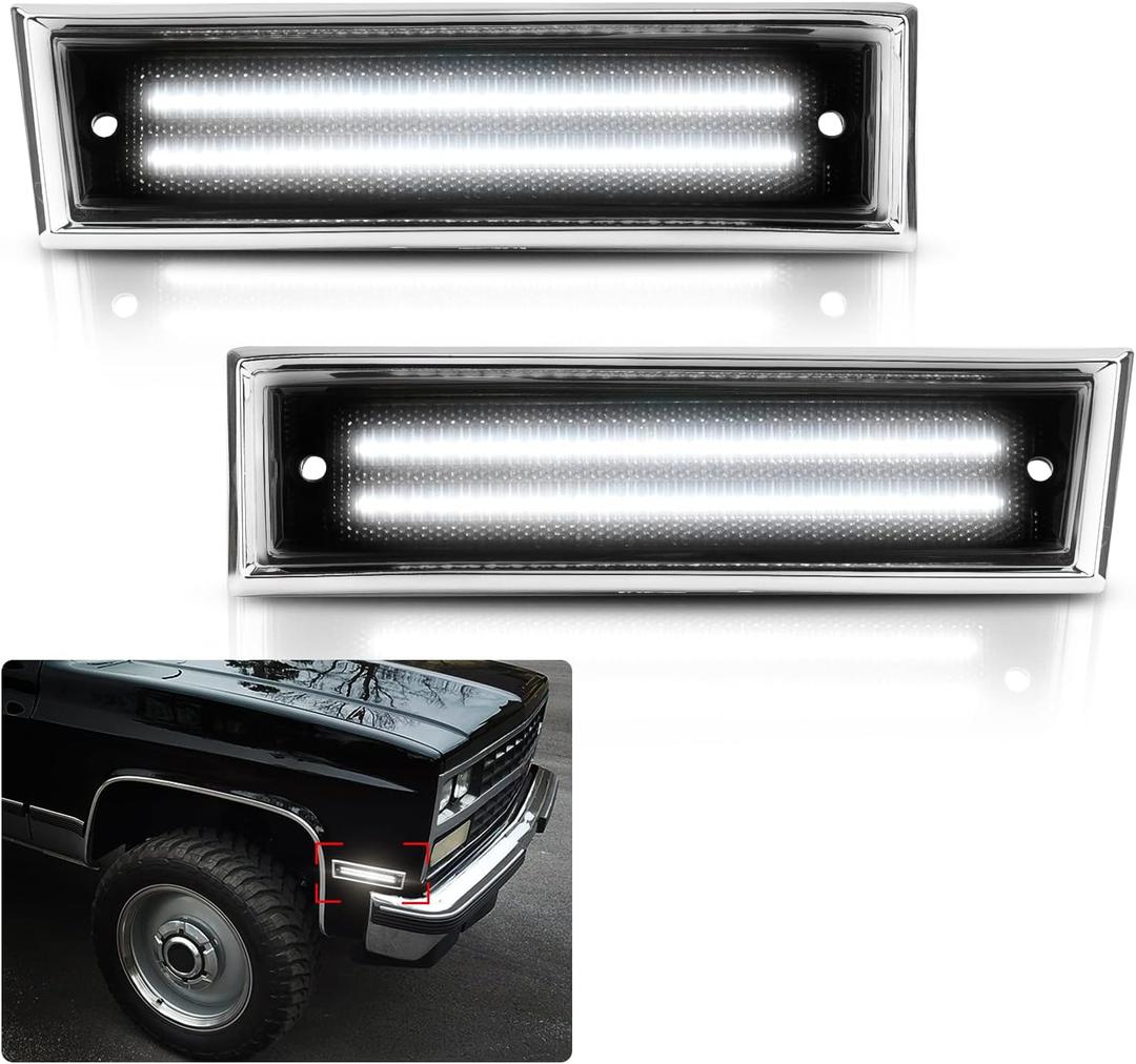 Bestview LED Side Marker Lights Compatible with 1981-1991 Chevy C10 C20 C30 GMC C1500 C2500 Suburban Blazer Jimmy, Driver & Passenger Side, White Lamp Smoked Lens