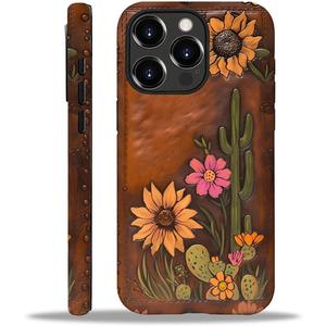Magnetic Case for iPhone 16 Pro Max,Compatible with Magsafe,PC Hard Shell & Silicone Inner Bumper,Shockproof Full-Body Cover Slim Design for iPhone 16 Pro Max Case - Retro Cactus Sunflower