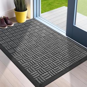 Mibao Front Door Mat, Heavy Duty Durable Welcome Mat for Outdoor Indoor, Dirt Trapper Waterproof Super Absorbent Door Mat for Entryway Outside Patio Porch, 24"x36", Gray (Grey)
