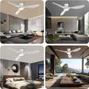 TALOYA 52 inch Ceiling Fans with Lights Remote Control, Modern Low Profile Ceiling Fan with Quiet Reversible DC Motor for Bedroom Living Room and Patio White