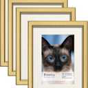 VIOLABBEY 6x8 Picture Frame Set of 4, Gold Photo Frame, Display 4x6 Photo with Mat and 6x8 without Mat, Wall or Tabletop, HD Real Glass (Brush Gold)