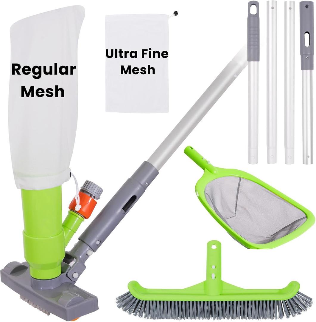 Sepetrel Deluxe Swimming Pool Cleaning Kit with Spa Jet Vacuum Cleaner,Brush, Semi-deep Skimmer Net & Adjustable 57.5-inch Pole,Ideal for Cleaning Above Ground,Inflatable Pools