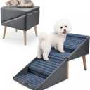 Ottoman Dog Ramp Stairs for Couch and Bed, 17" Foldable Pet Stairs, 2-in-1 Dog Stairs Stool for Small Dogs, Non-Slip 4 Steps, Leather