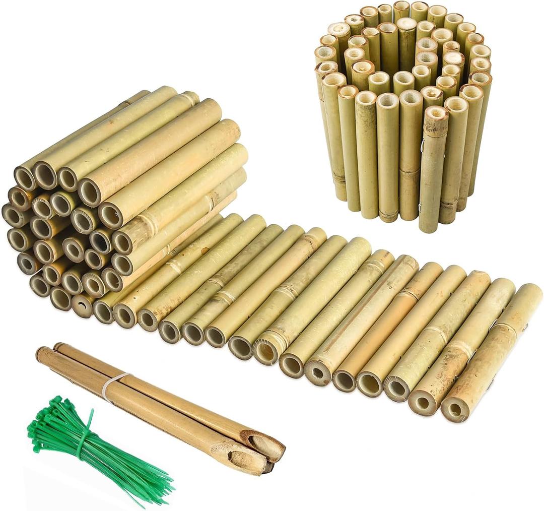 Jollybower 8x39IN Natural Bamboo Edging, Bamboo Garden Border Edging, Outdoor Landscape Edging for Decorative Garden, Patio Flower Garden Bed, Lawn, Yard, Pool Fences1Pc with 3 Short Poles