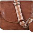 Genuine Leather Shoulder Crossbody Purse For Women with Adjustable Strap, Mobile Pocket & Outside & Inside Zipper (Tan Web Coin)