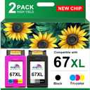 KINGWAY 67XL Ink Cartridge Black and Color Combo Pack Replacement for HP 67 67XL Printers Works with HP 2700 2700e 2755 2755e 2855e 2800e 2852e 2827e 4100e 4155e 4255e 6000 6055e 6455e (2 Pack)