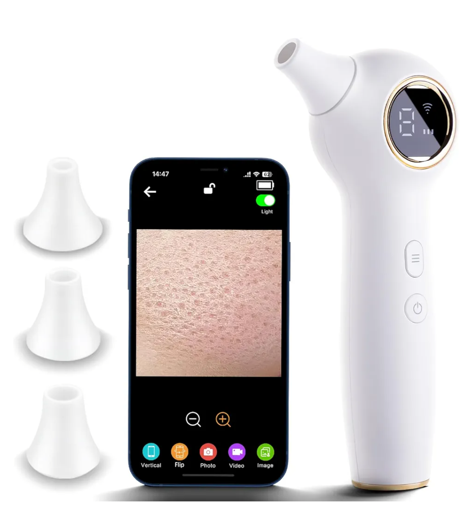 Blackhead Extractor with Camera, Black Head Remover for Face,Pore Extractor for Black Head and Acen, Blackhead Remover Tools with USB Rechargeable, Blackhead Remover Vacuum (White)