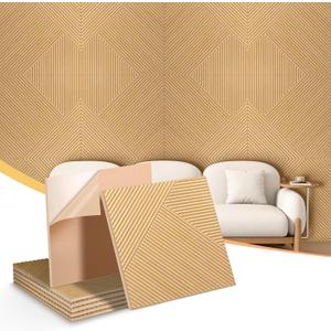 Self-Adhesive Acoustic Panels 6-Pack (Covers 24 Sq Ft) - 23.6"x23.6" Sound Proof Wall Panels with 25dB Noise Reduction, Easy No-Tools DIY, Brown Wood Grain for Home Office & Studio