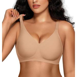 OEAK Women Comfortable Jelly Bras No Underwire Seamless Full Coverage Bralette Buttery Soft Convertible Everyday Tshirt Bra (Medium, Praline)