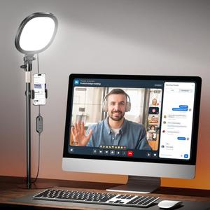 Ring Light with Stand, Adjustable Desktop Lamp with Phone Mount, CRI 97+ Studio-Grade Video Conference Light for Video Calls, Home Office, TikTok Live & Vlog Filming (Nocturnal Black)