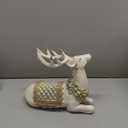 Newman House Studio Christmas Decorations Sitting Reindeer Figurines - Christmas Decor Indoor 9.75 * 4.5 * 9.5 in Xmas Reindeer Statues Resin White/Gold Deer Sculpture White Farmhouse Decor